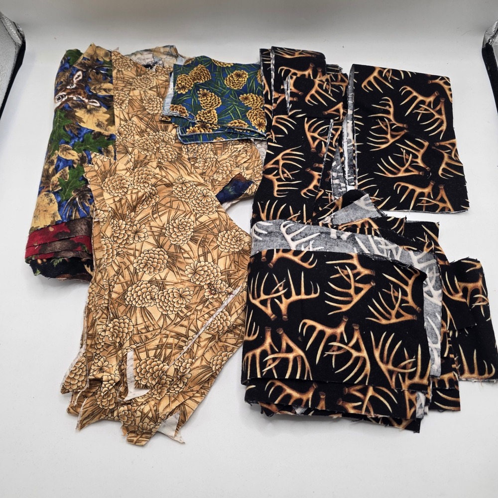 Wildlife Fabric Scraps Lot Multicolor Rustic Cabin Deer Moose Bear DIY